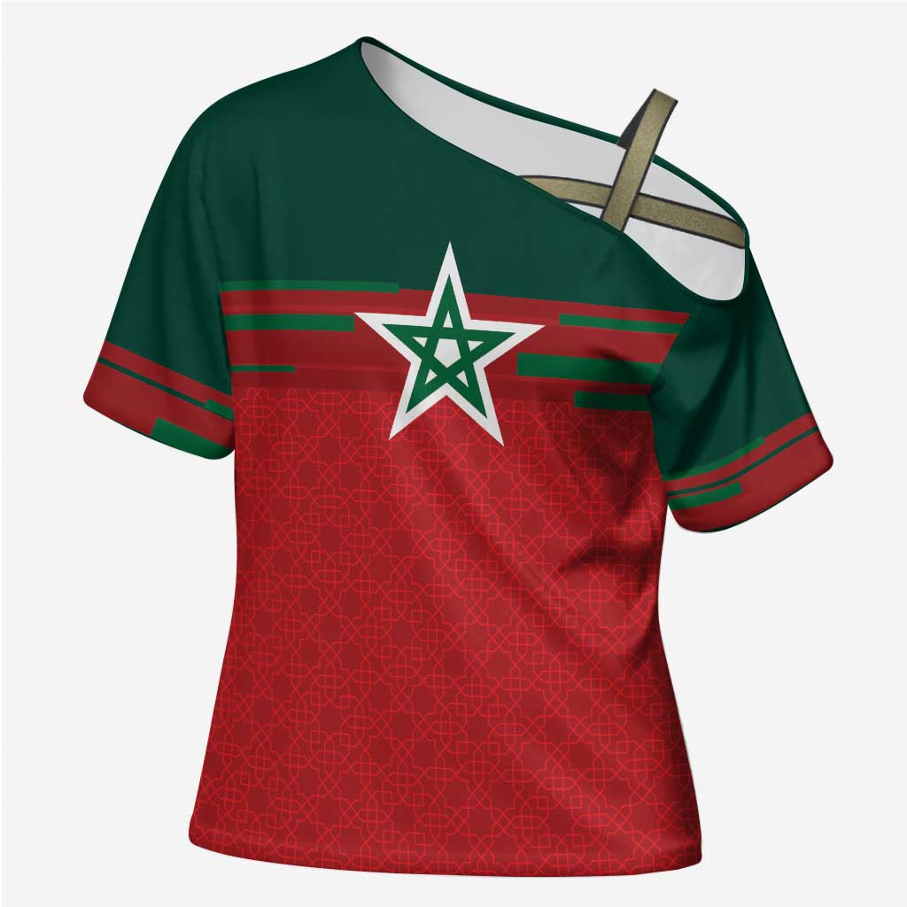World Football 2026 Morocco Custom Cross Shoulder Shirt African Geometric Red Pattern - African Pride