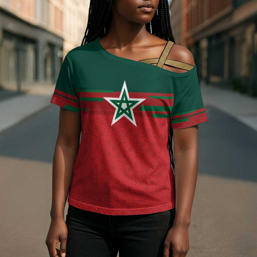 World Football 2026 Morocco Custom Cross Shoulder Shirt African Geometric Red Pattern - African Pride