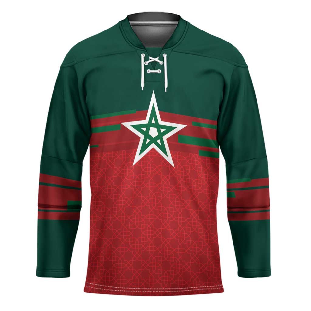 World Football 2026 Morocco Custom Hockey Jersey African Geometric Red Pattern - African Pride