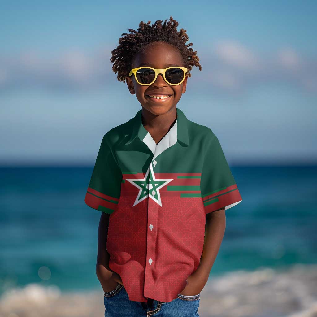 World Football 2026 Morocco Custom Kid Hawaiian Shirt African Geometric Red Pattern LT9