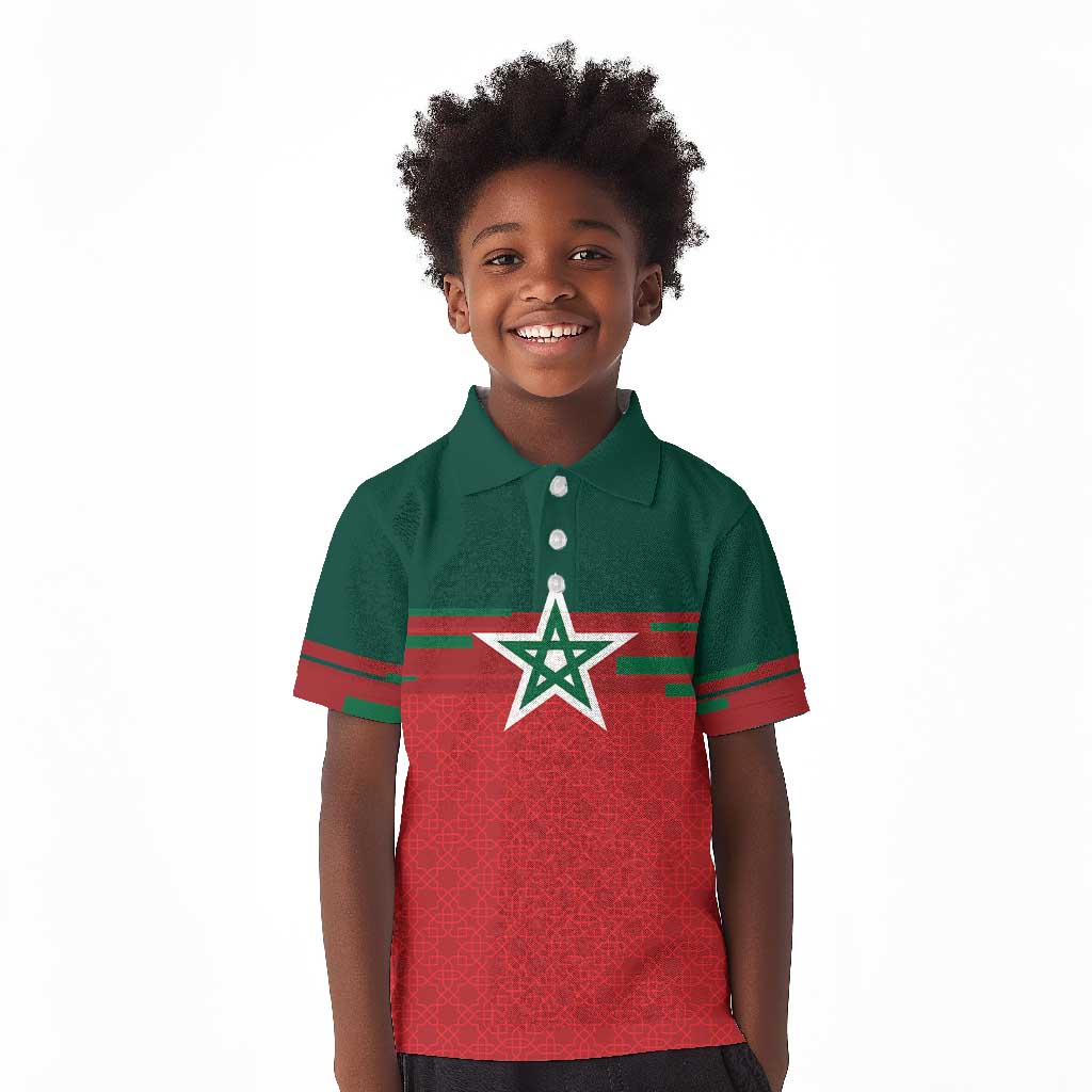 World Football 2026 Morocco Custom Kid Polo Shirt African Geometric Red Pattern LT9