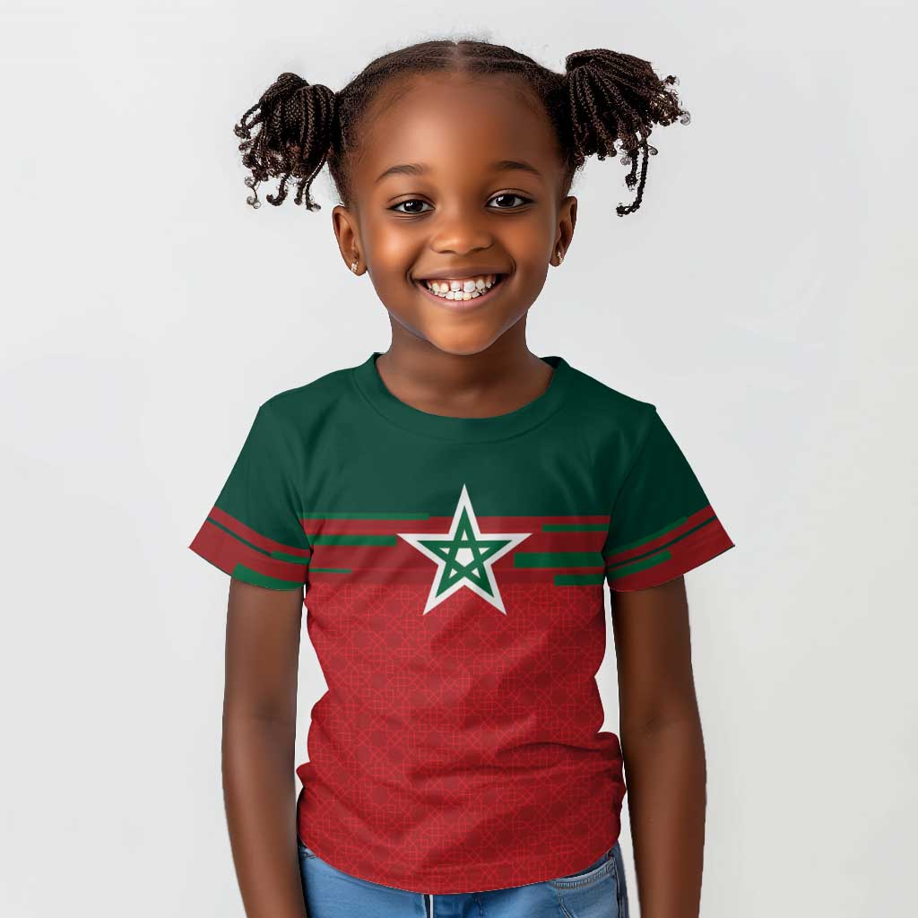World Football 2026 Morocco Custom Kid T shirt African Geometric Red Pattern LT9