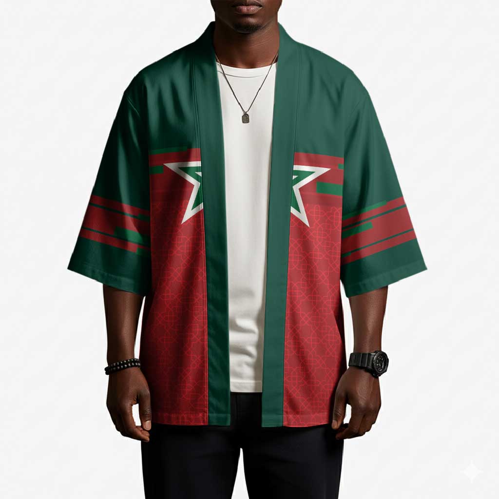 World Football 2026 Morocco Custom Kimono African Geometric Red Pattern - African Pride