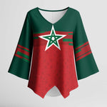 World Football 2026 Morocco Custom Kimono Sleeve Blouse African Geometric Red Pattern - African Pride