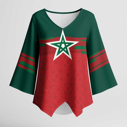 World Football 2026 Morocco Custom Kimono Sleeve Blouse African Geometric Red Pattern - African Pride