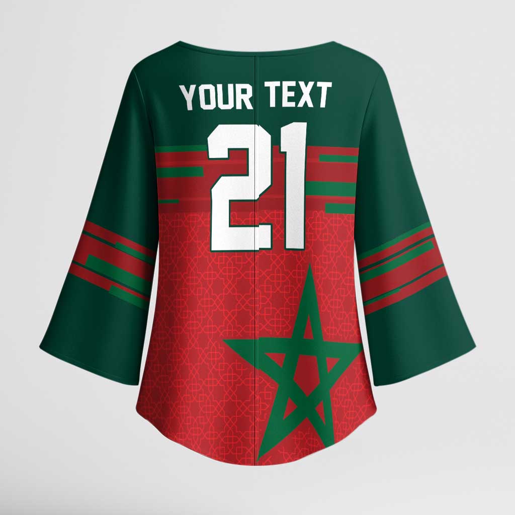 World Football 2026 Morocco Custom Kimono Sleeve Blouse African Geometric Red Pattern - African Pride