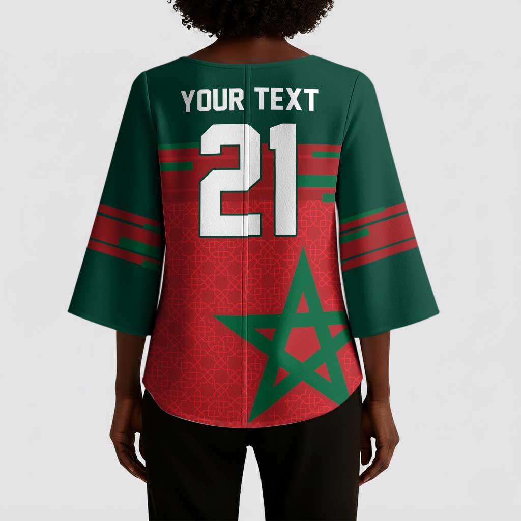 World Football 2026 Morocco Custom Kimono Sleeve Blouse African Geometric Red Pattern - African Pride