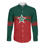 World Football 2026 Morocco Custom Long Sleeve Button Shirt African Geometric Red Pattern - African Pride