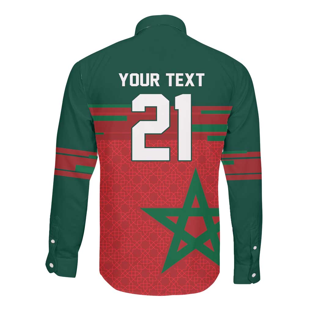 World Football 2026 Morocco Custom Long Sleeve Button Shirt African Geometric Red Pattern - African Pride