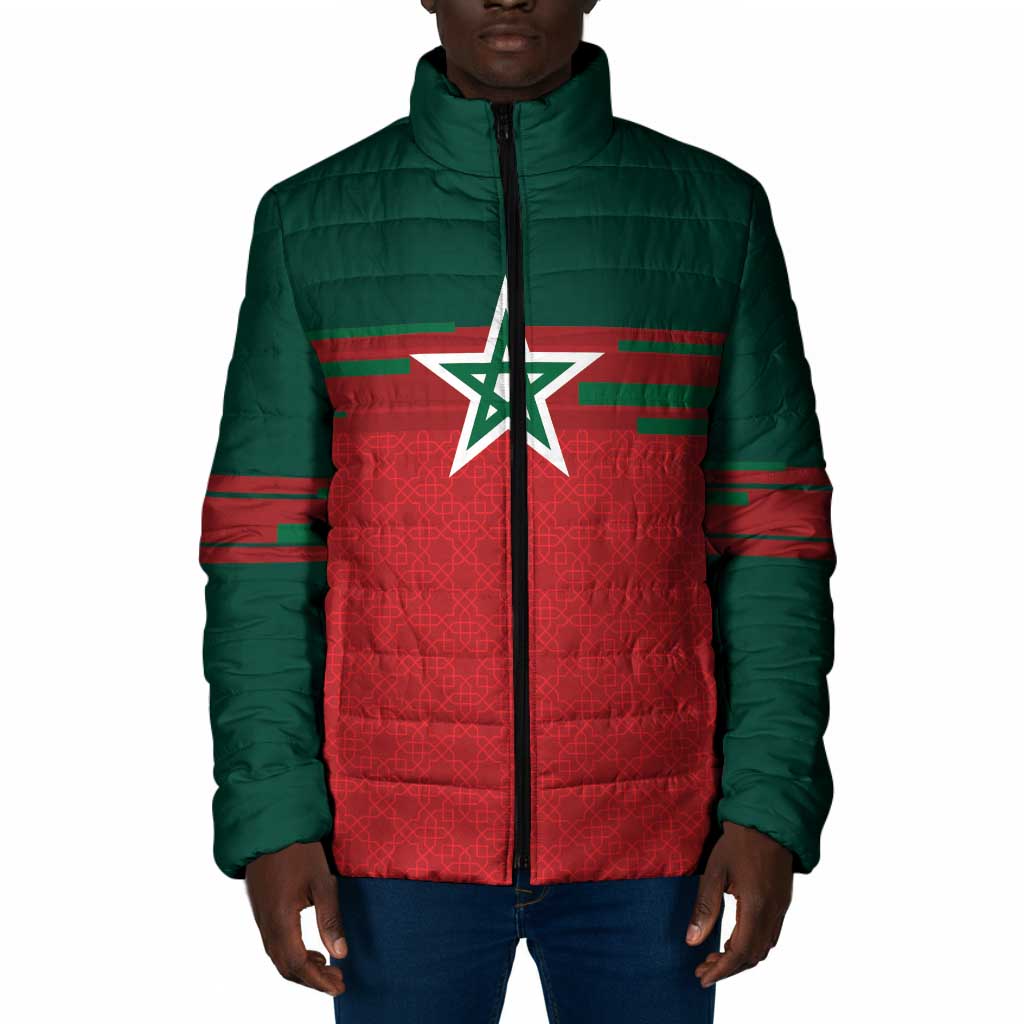 World Football 2026 Morocco Custom Padded Jacket African Geometric Red Pattern - African Pride