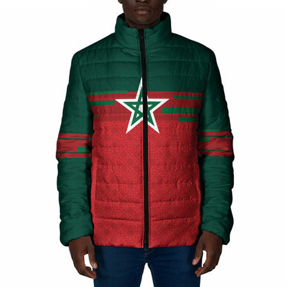 World Football 2026 Morocco Custom Padded Jacket African Geometric Red Pattern - African Pride