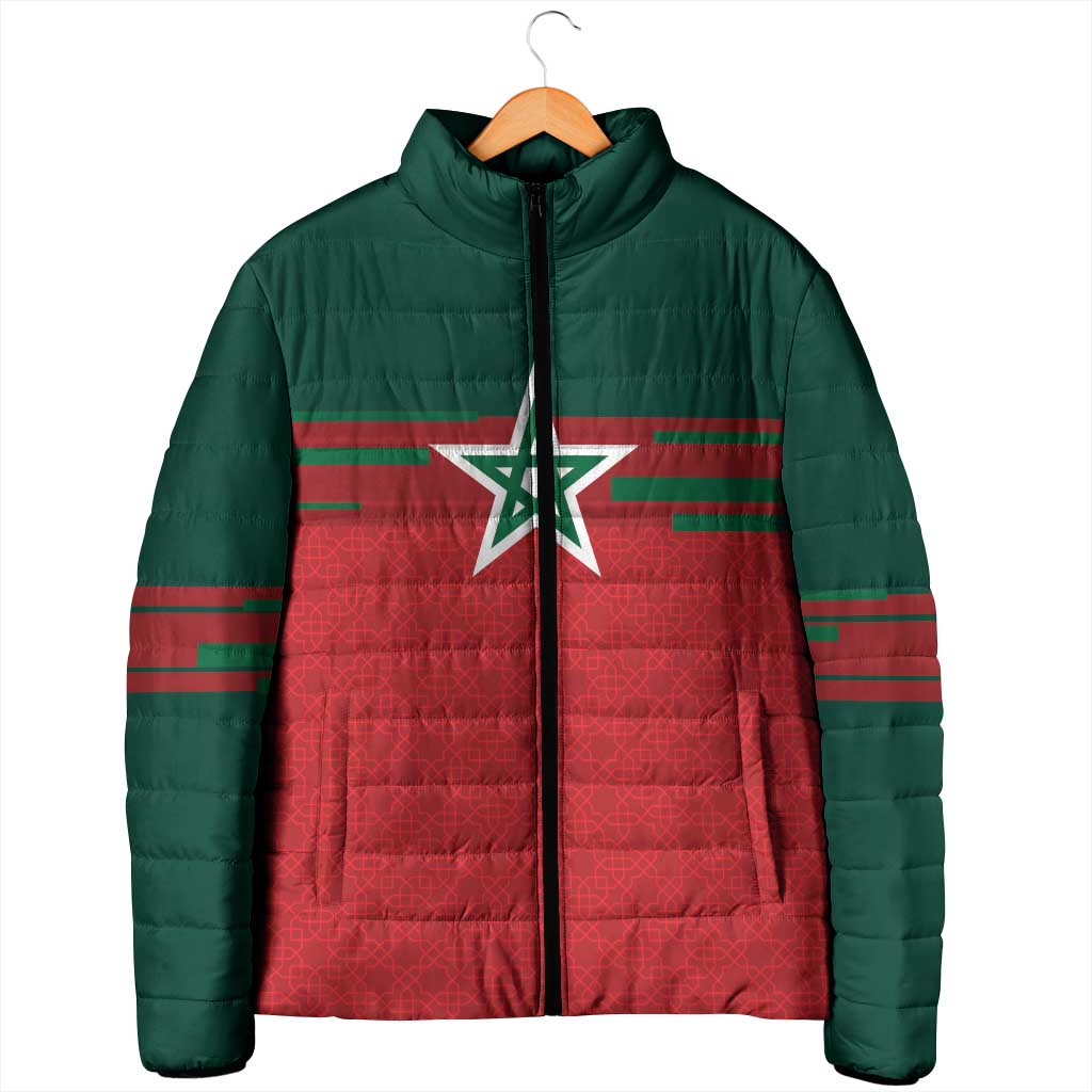 World Football 2026 Morocco Custom Padded Jacket African Geometric Red Pattern - African Pride