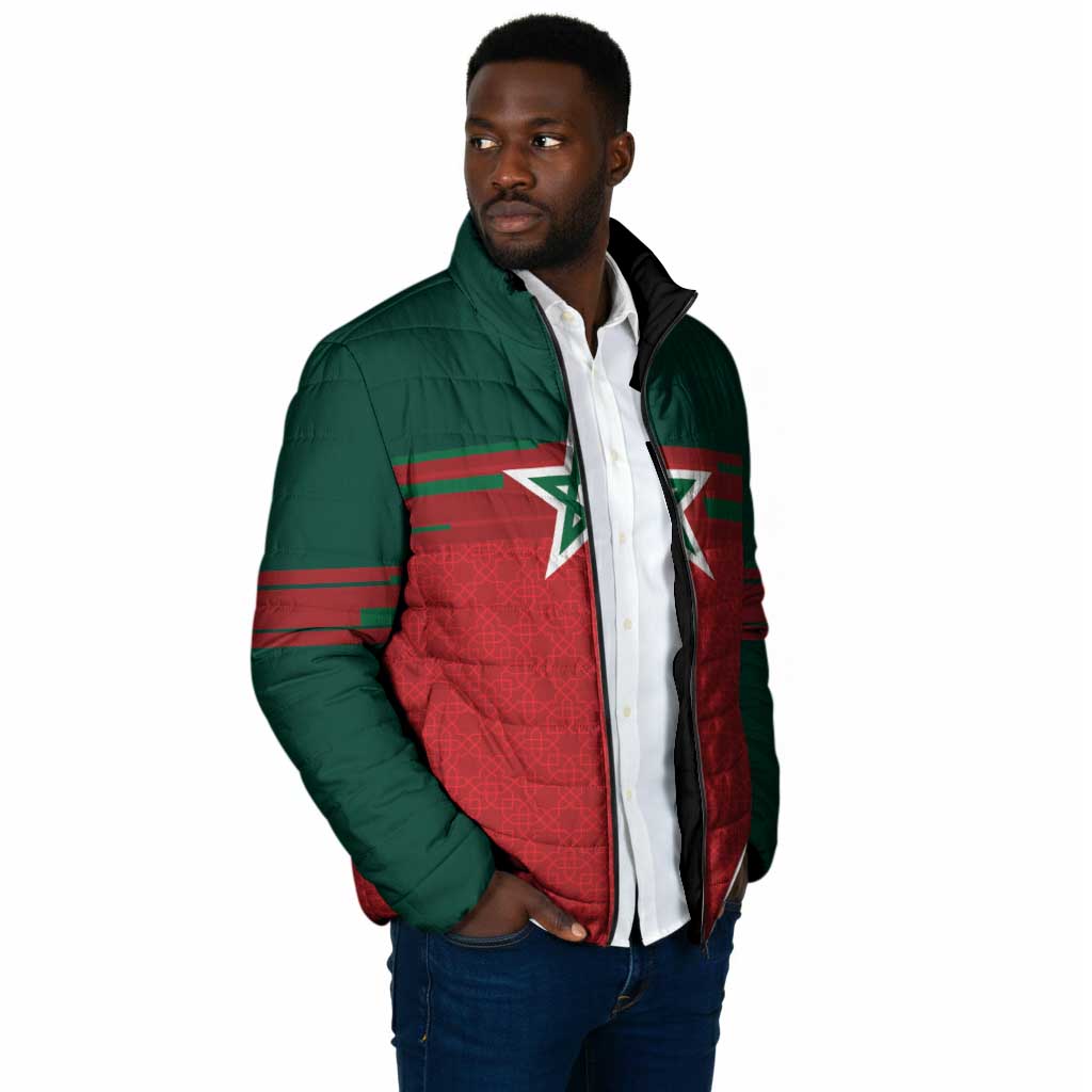 World Football 2026 Morocco Custom Padded Jacket African Geometric Red Pattern - African Pride