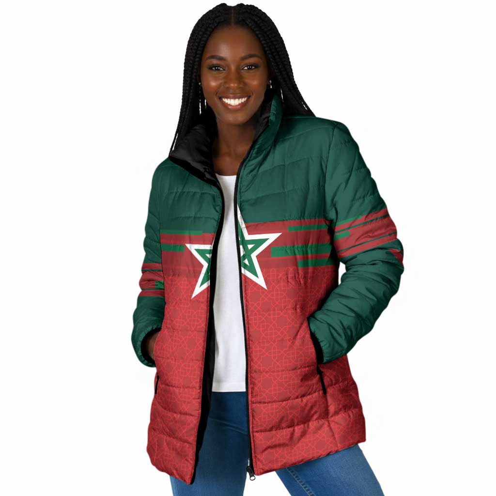 World Football 2026 Morocco Custom Padded Jacket African Geometric Red Pattern - African Pride