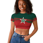 World Football 2026 Morocco Custom Raglan Cropped T shirt African Geometric Red Pattern LT9