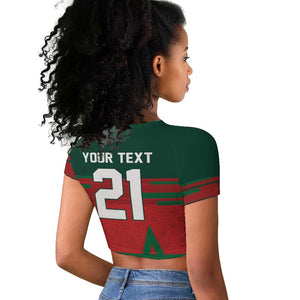 World Football 2026 Morocco Custom Raglan Cropped T shirt African Geometric Red Pattern LT9