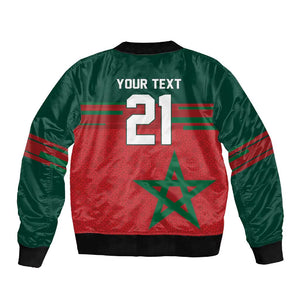 World Football 2026 Morocco Custom Sleeve Zip Bomber Jacket African Geometric Red Pattern - African Pride
