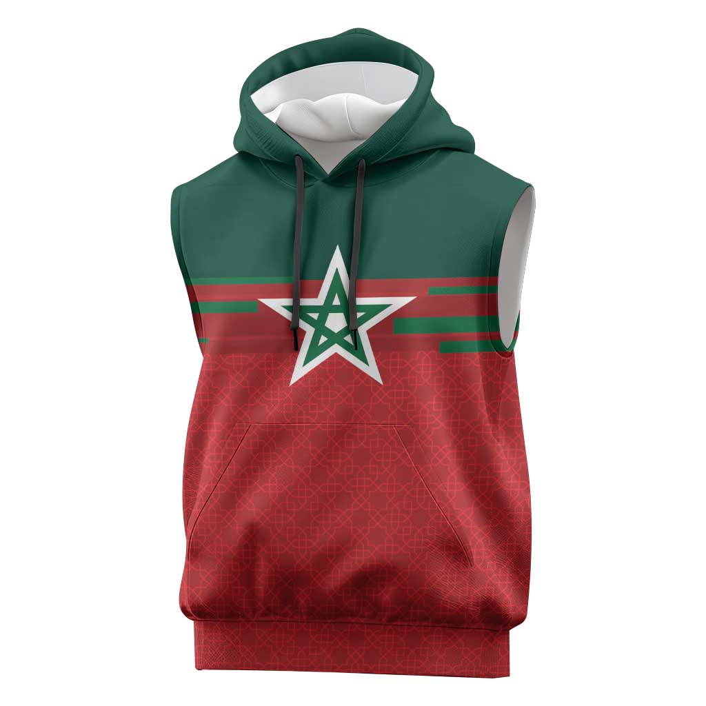 World Football 2026 Morocco Custom Sleeveless Hoodie African Geometric Red Pattern - African Pride