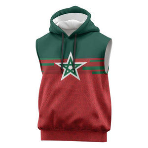 World Football 2026 Morocco Custom Sleeveless Hoodie African Geometric Red Pattern - African Pride