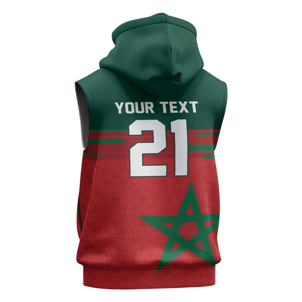 World Football 2026 Morocco Custom Sleeveless Hoodie African Geometric Red Pattern - African Pride