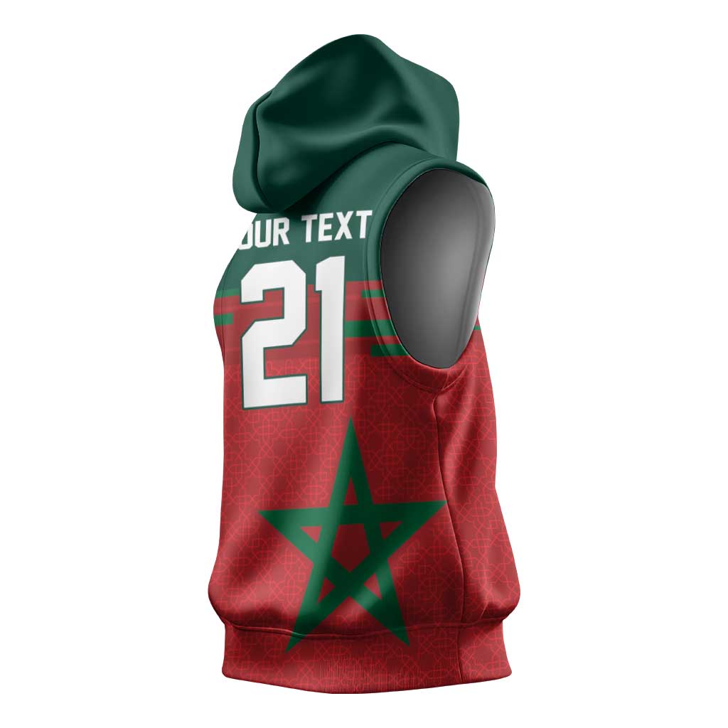 World Football 2026 Morocco Custom Sleeveless Hoodie African Geometric Red Pattern - African Pride