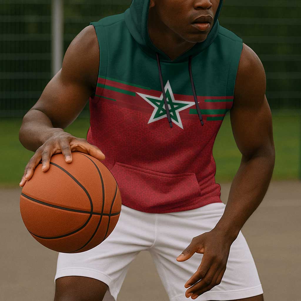 World Football 2026 Morocco Custom Sleeveless Hoodie African Geometric Red Pattern - African Pride