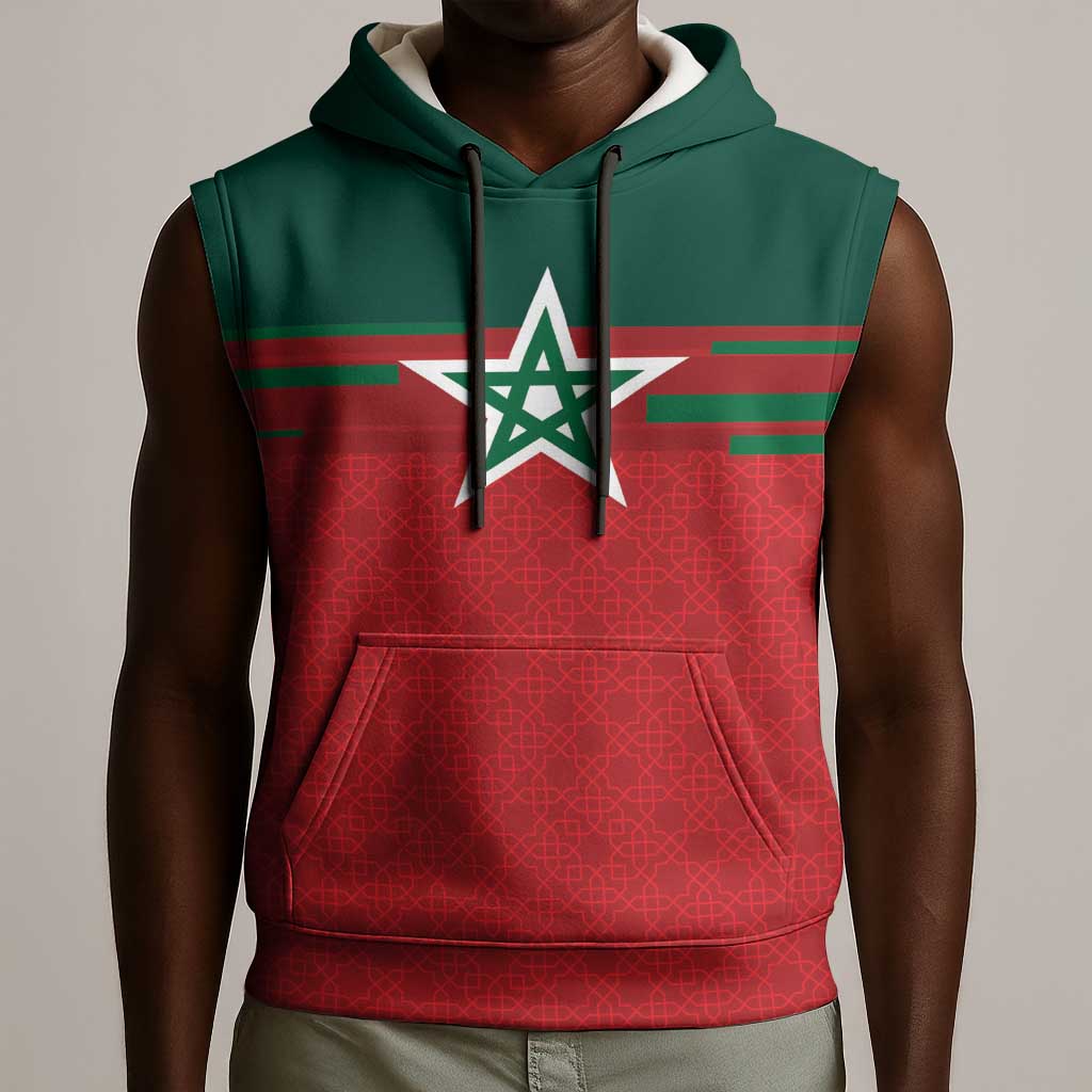 World Football 2026 Morocco Custom Sleeveless Hoodie African Geometric Red Pattern - African Pride