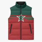 World Football 2026 Morocco Custom Sleeveless Puffer Jacket African Geometric Red Pattern - African Pride