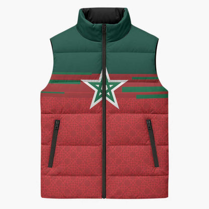 World Football 2026 Morocco Custom Sleeveless Puffer Jacket African Geometric Red Pattern - African Pride
