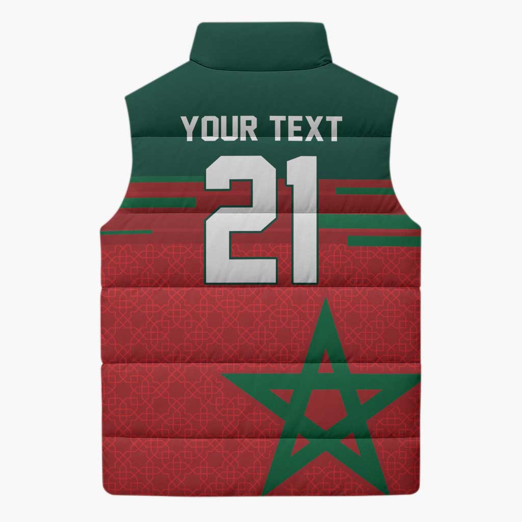 World Football 2026 Morocco Custom Sleeveless Puffer Jacket African Geometric Red Pattern - African Pride