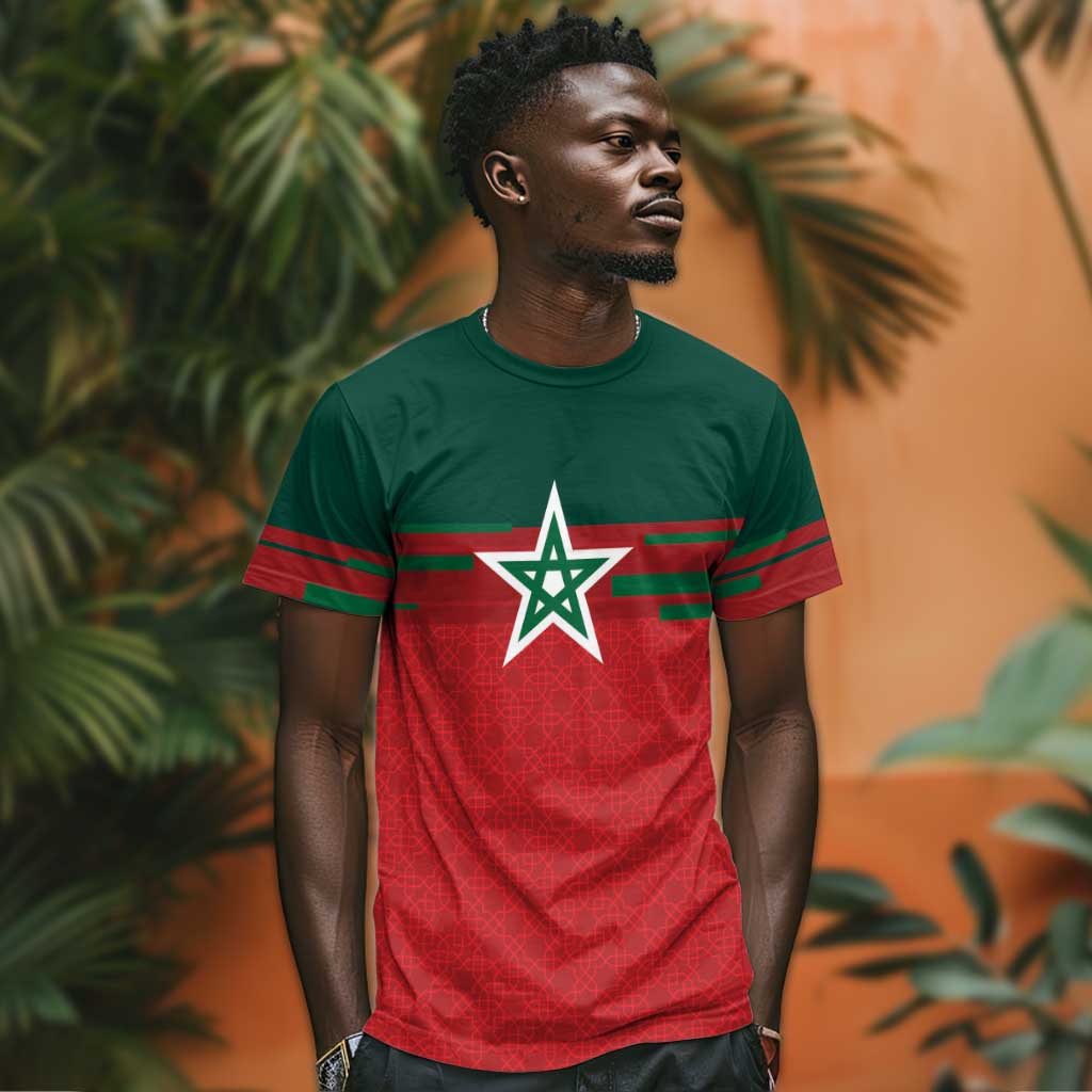 World Football 2026 Morocco Custom T shirt African Geometric Red Pattern LT9