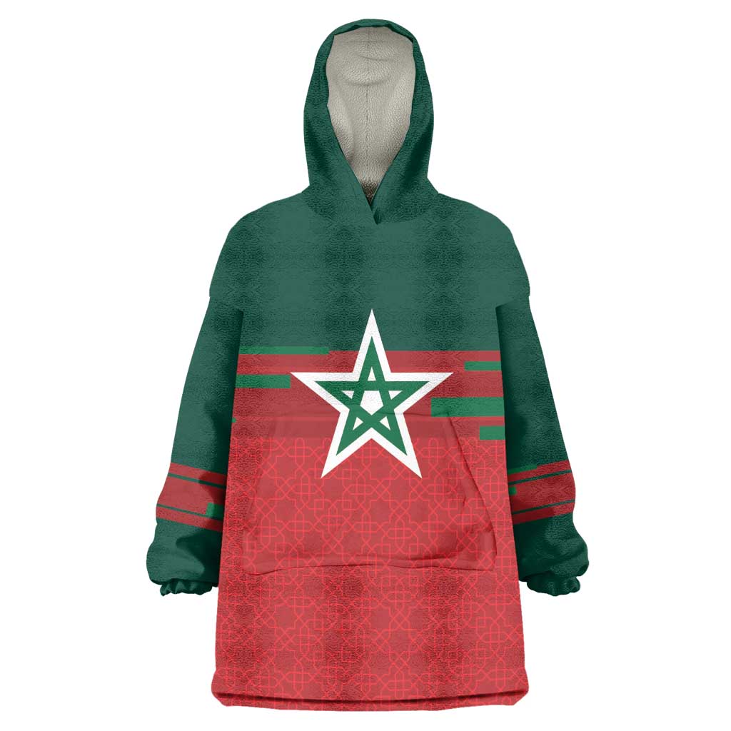 World Football 2026 Morocco Custom Wearable Blanket Hoodie African Geometric Red Pattern - African Pride