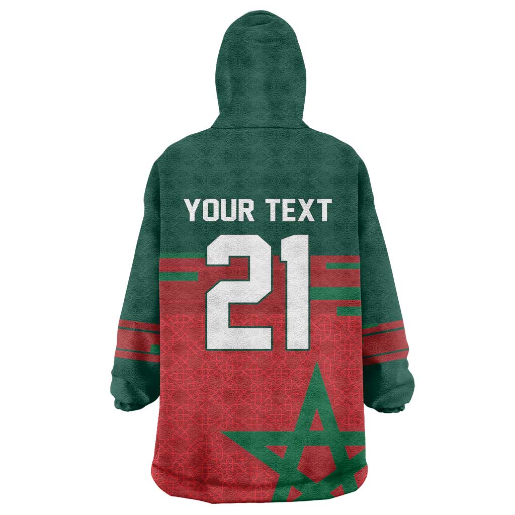 World Football 2026 Morocco Custom Wearable Blanket Hoodie African Geometric Red Pattern - African Pride
