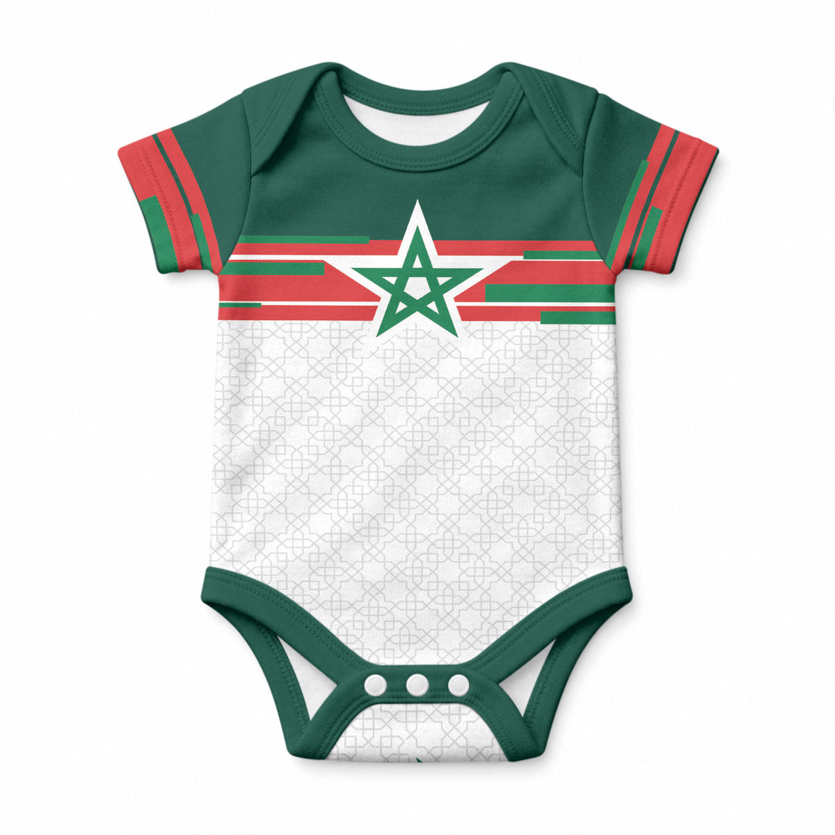World Football 2026 Morocco Custom Baby Onesie African Geometric White Pattern