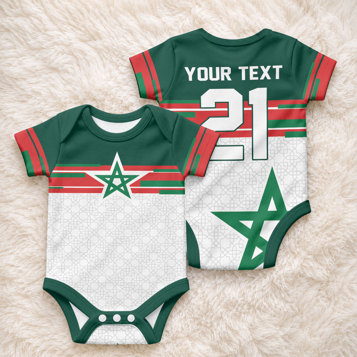 World Football 2026 Morocco Custom Baby Onesie African Geometric White Pattern