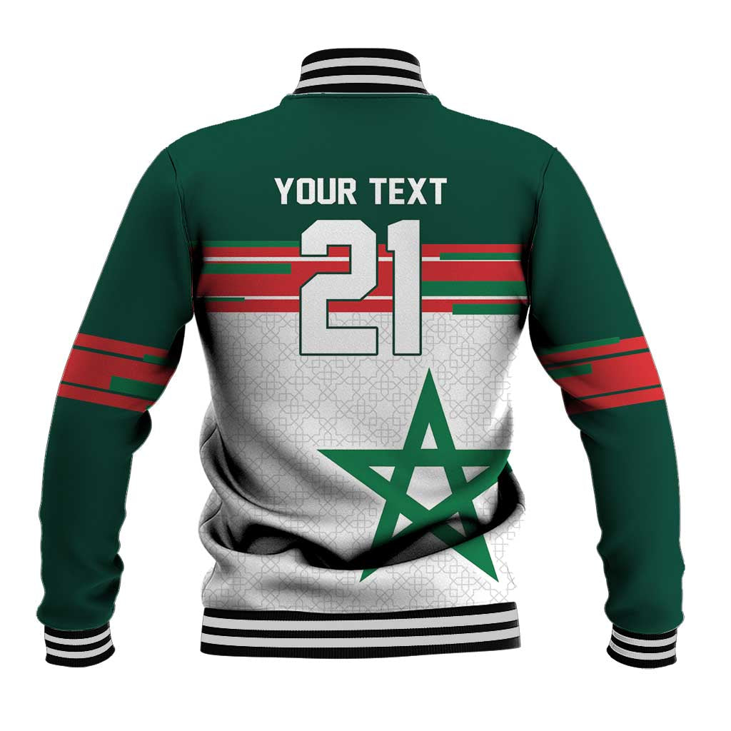World Football 2026 Morocco Custom Baseball Jacket African Geometric White Pattern - African Pride