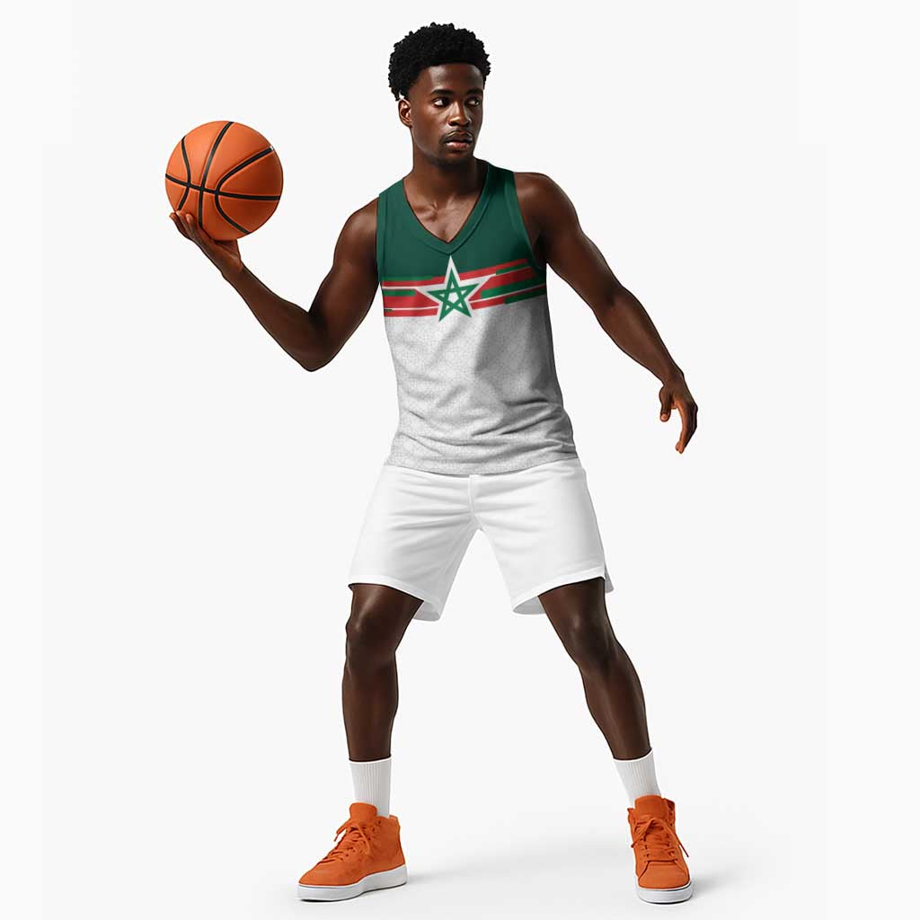 World Football 2026 Morocco Custom Basketball Jersey African Geometric White Pattern - African Pride