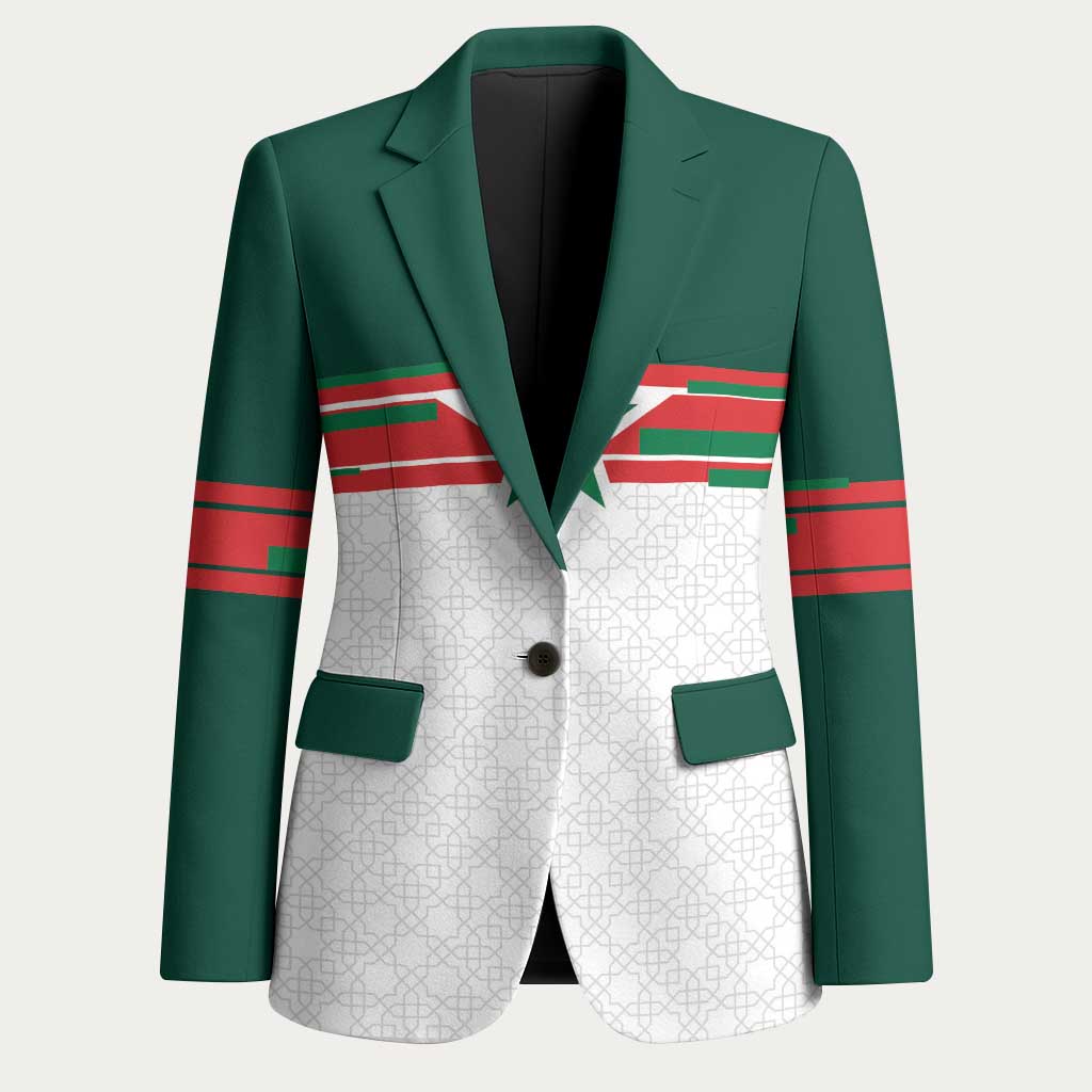 World Football 2026 Morocco Custom Blazer African Geometric White Pattern - African Pride