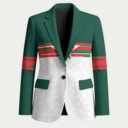 World Football 2026 Morocco Custom Blazer African Geometric White Pattern - African Pride