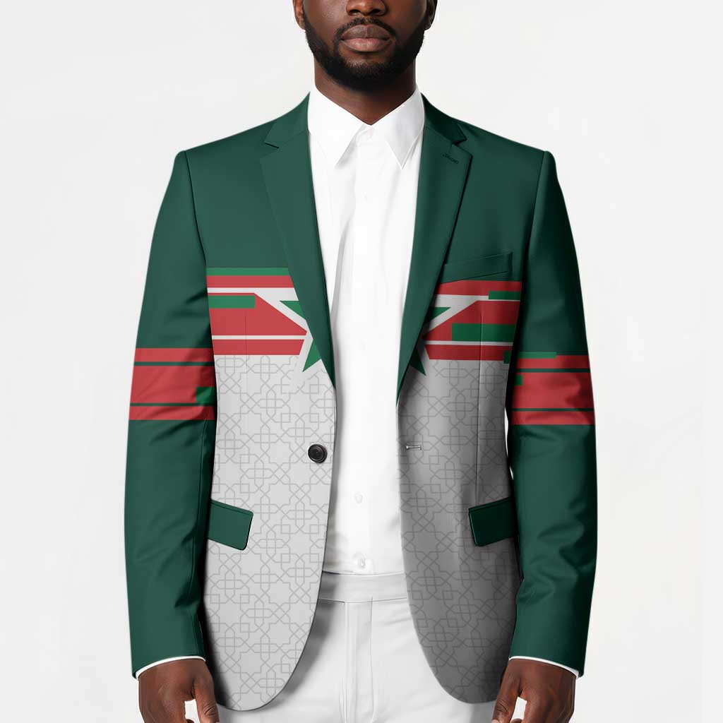 World Football 2026 Morocco Custom Blazer African Geometric White Pattern - African Pride
