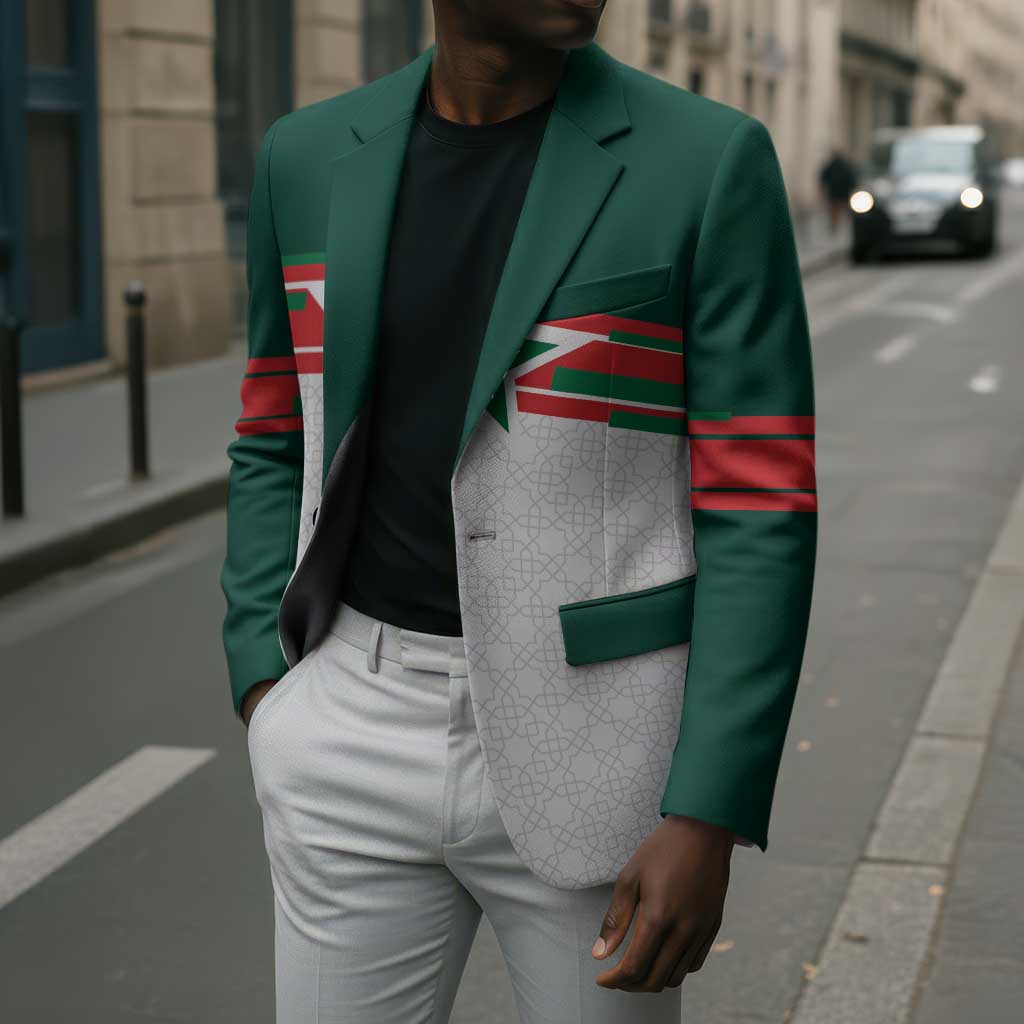 World Football 2026 Morocco Custom Blazer African Geometric White Pattern - African Pride