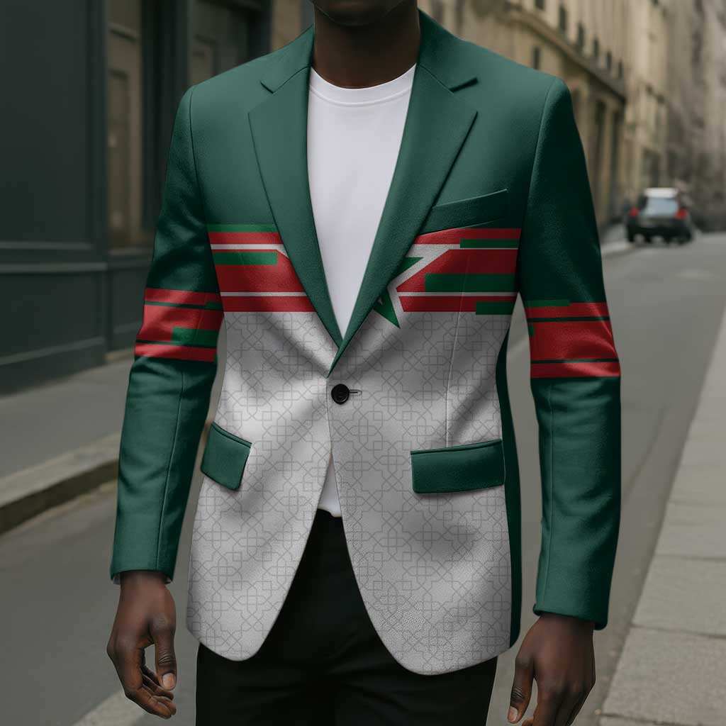 World Football 2026 Morocco Custom Blazer African Geometric White Pattern - African Pride