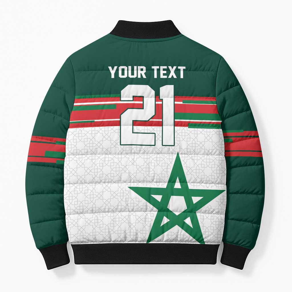 World Football 2026 Morocco Custom Bomber Puffer Jacket African Geometric White Pattern - African Pride