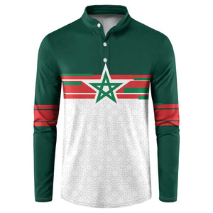World Football 2026 Morocco Custom Button Sweatshirt African Geometric White Pattern