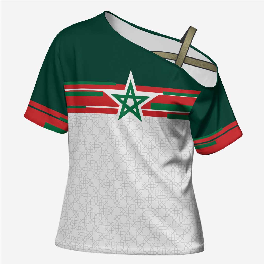 World Football 2026 Morocco Custom Cross Shoulder Shirt African Geometric White Pattern - African Pride
