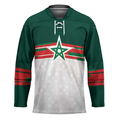 World Football 2026 Morocco Custom Hockey Jersey African Geometric White Pattern - African Pride