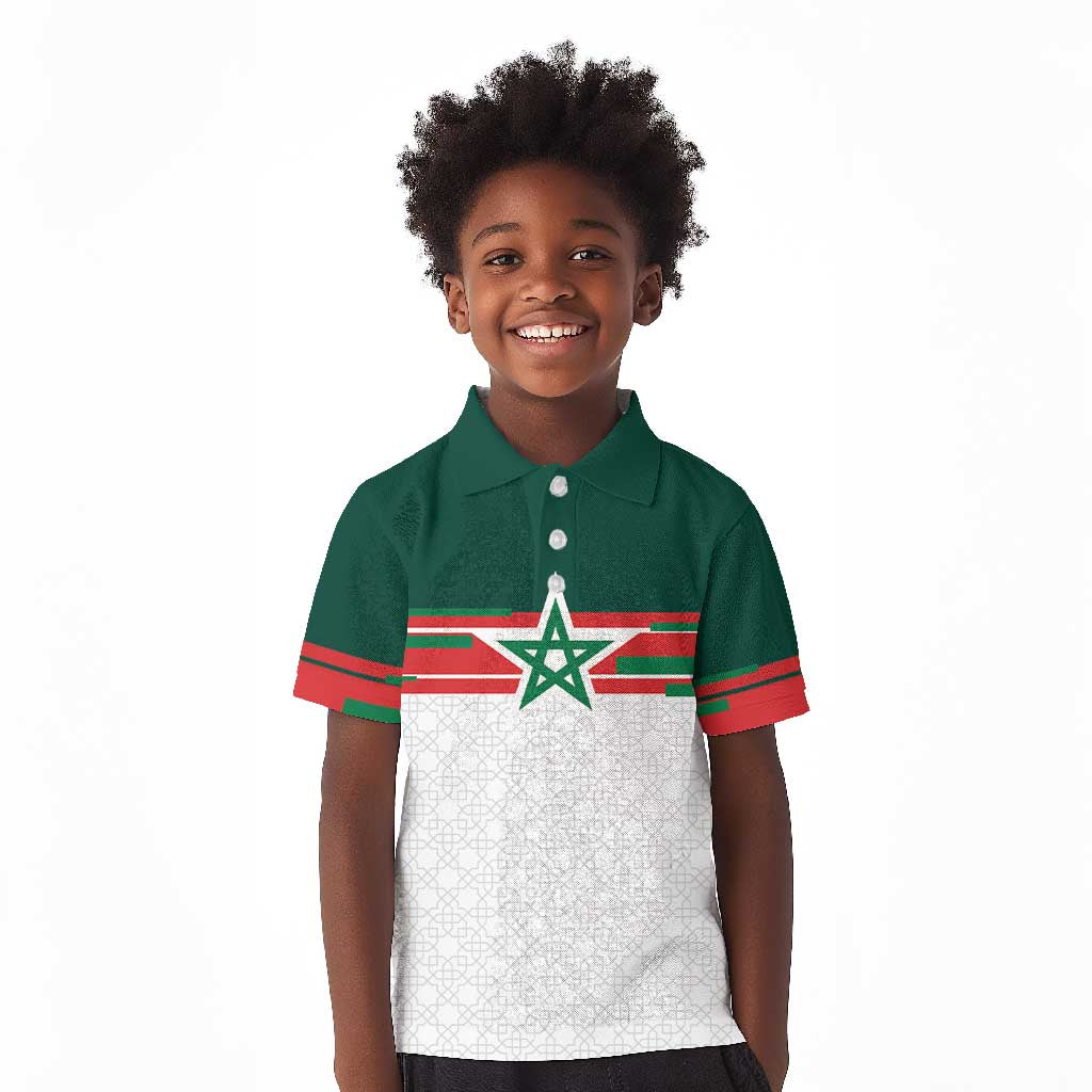 World Football 2026 Morocco Custom Kid Polo Shirt African Geometric White Pattern LT9