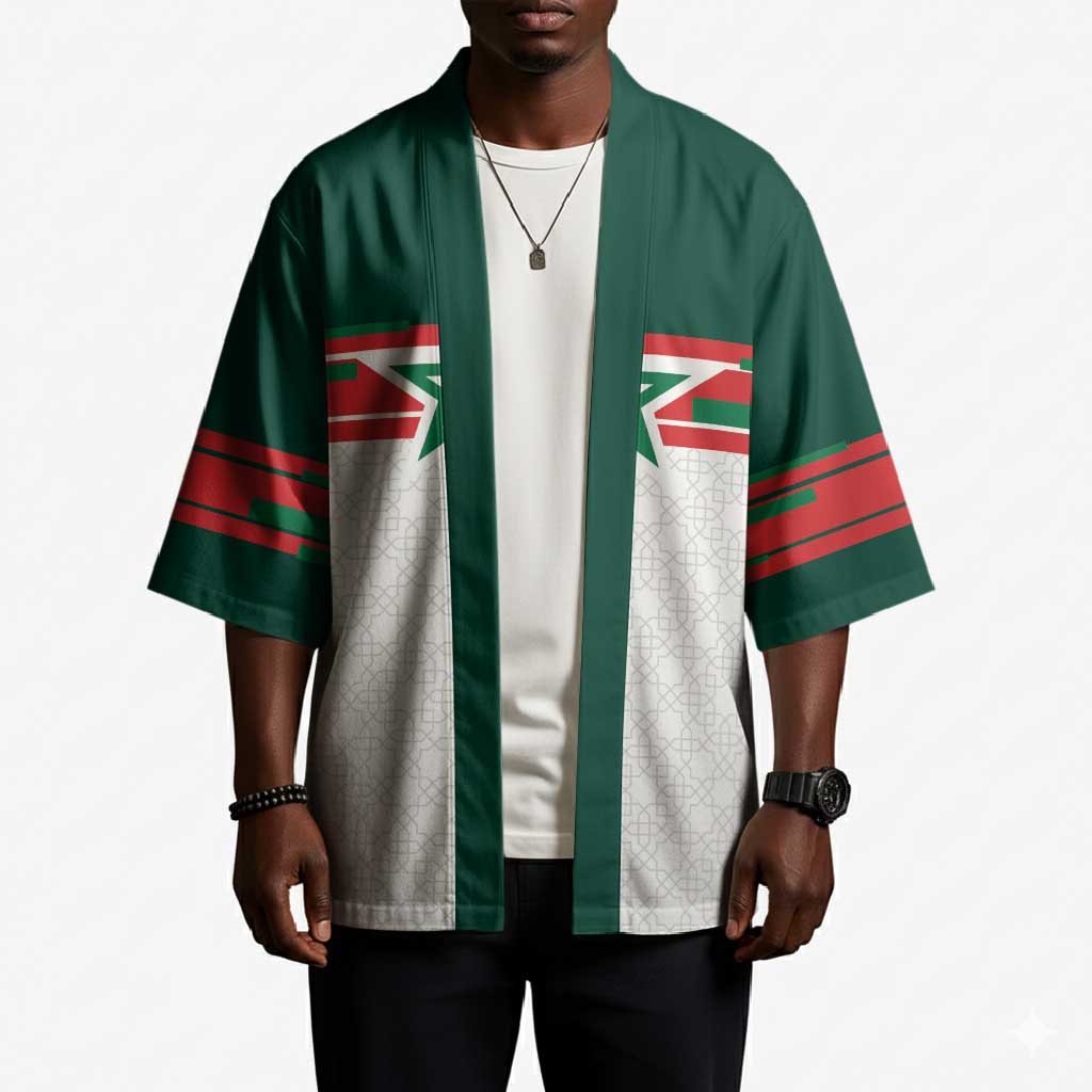 World Football 2026 Morocco Custom Kimono African Geometric White Pattern - African Pride