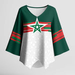 World Football 2026 Morocco Custom Kimono Sleeve Blouse African Geometric White Pattern - African Pride