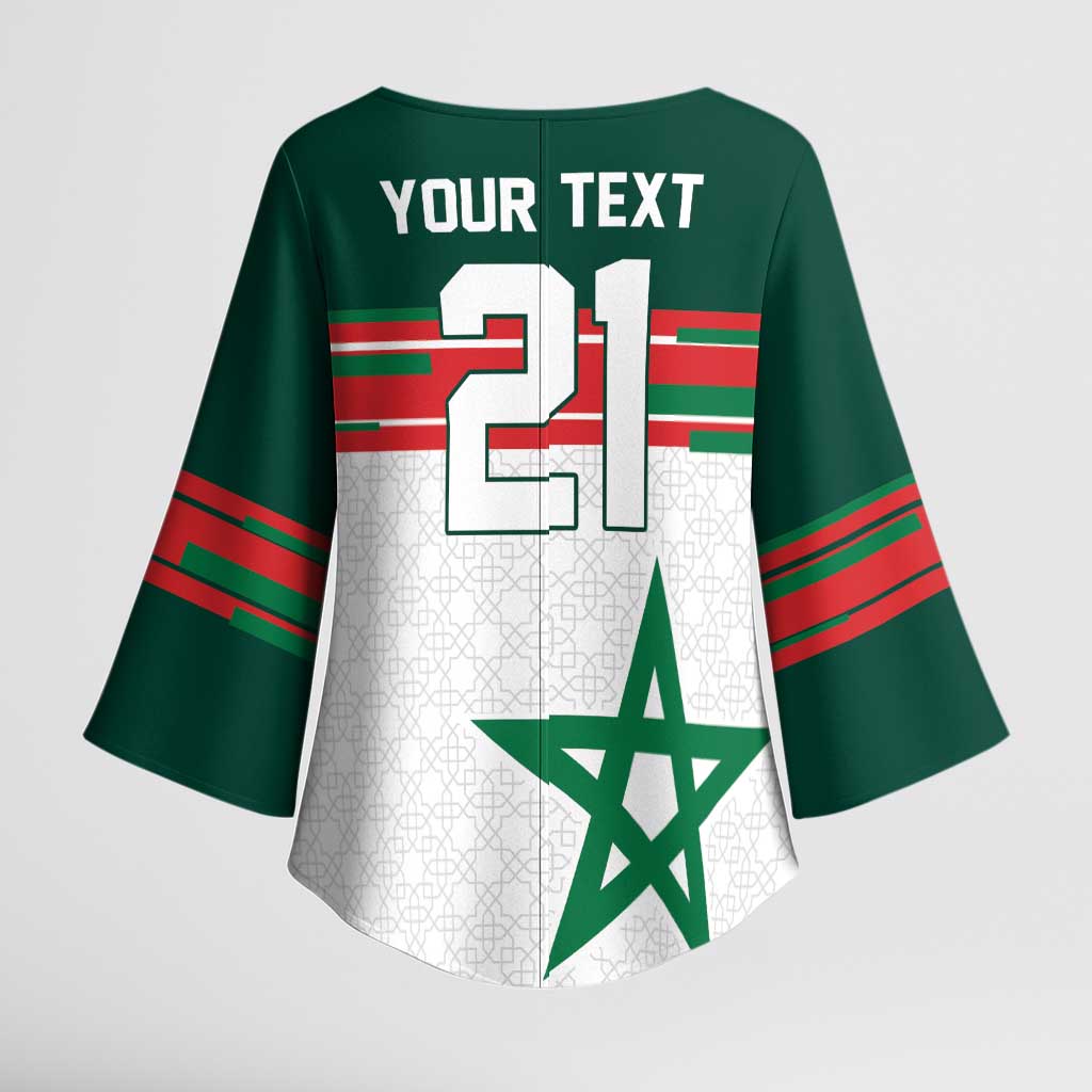 World Football 2026 Morocco Custom Kimono Sleeve Blouse African Geometric White Pattern - African Pride